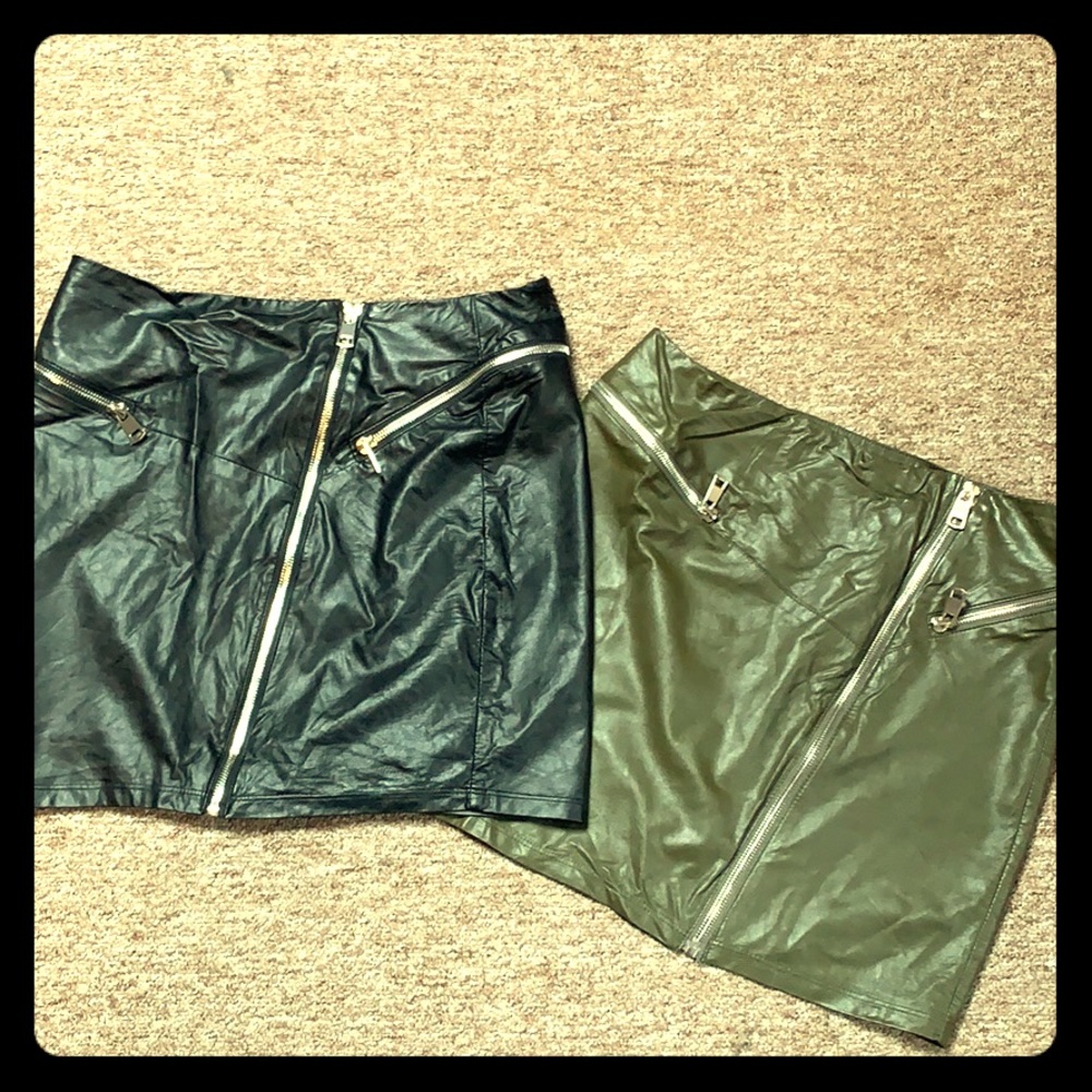 2 Zipper Pleather mini skirts